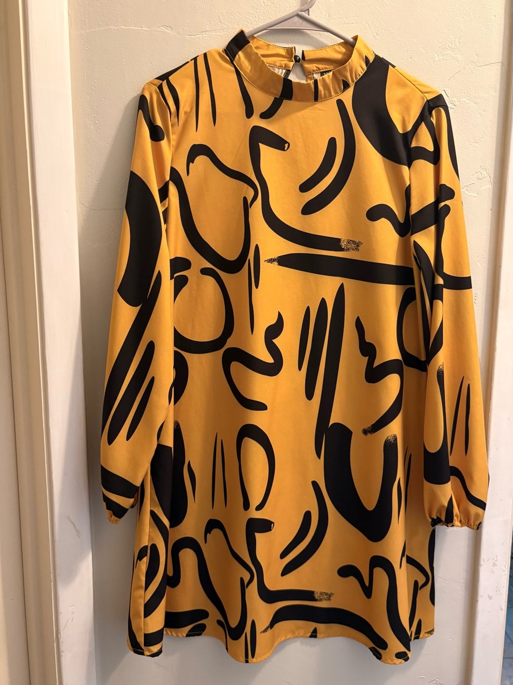 Black and Yellow Abstract Patterned Mini Dress